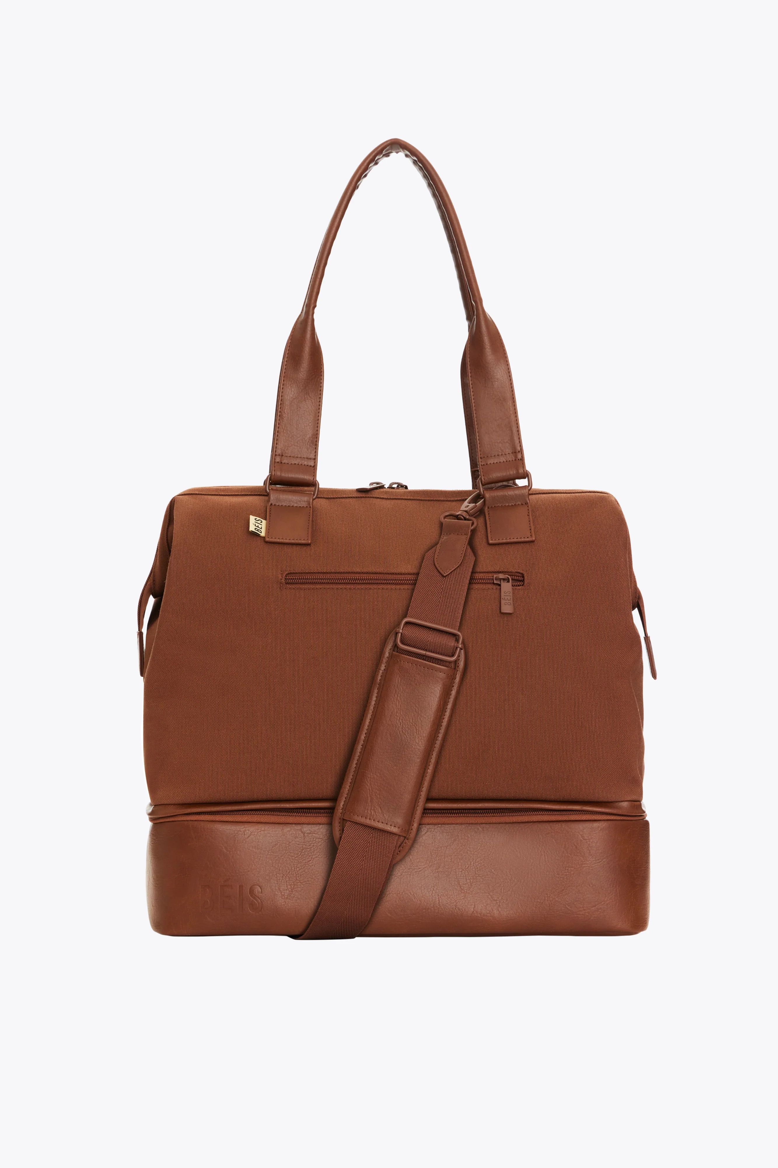 BÉIS 'The Convertible Mini Weekender' in Maple - Small Overnight Bag & Brown Duffle Bag | BÉIS Travel