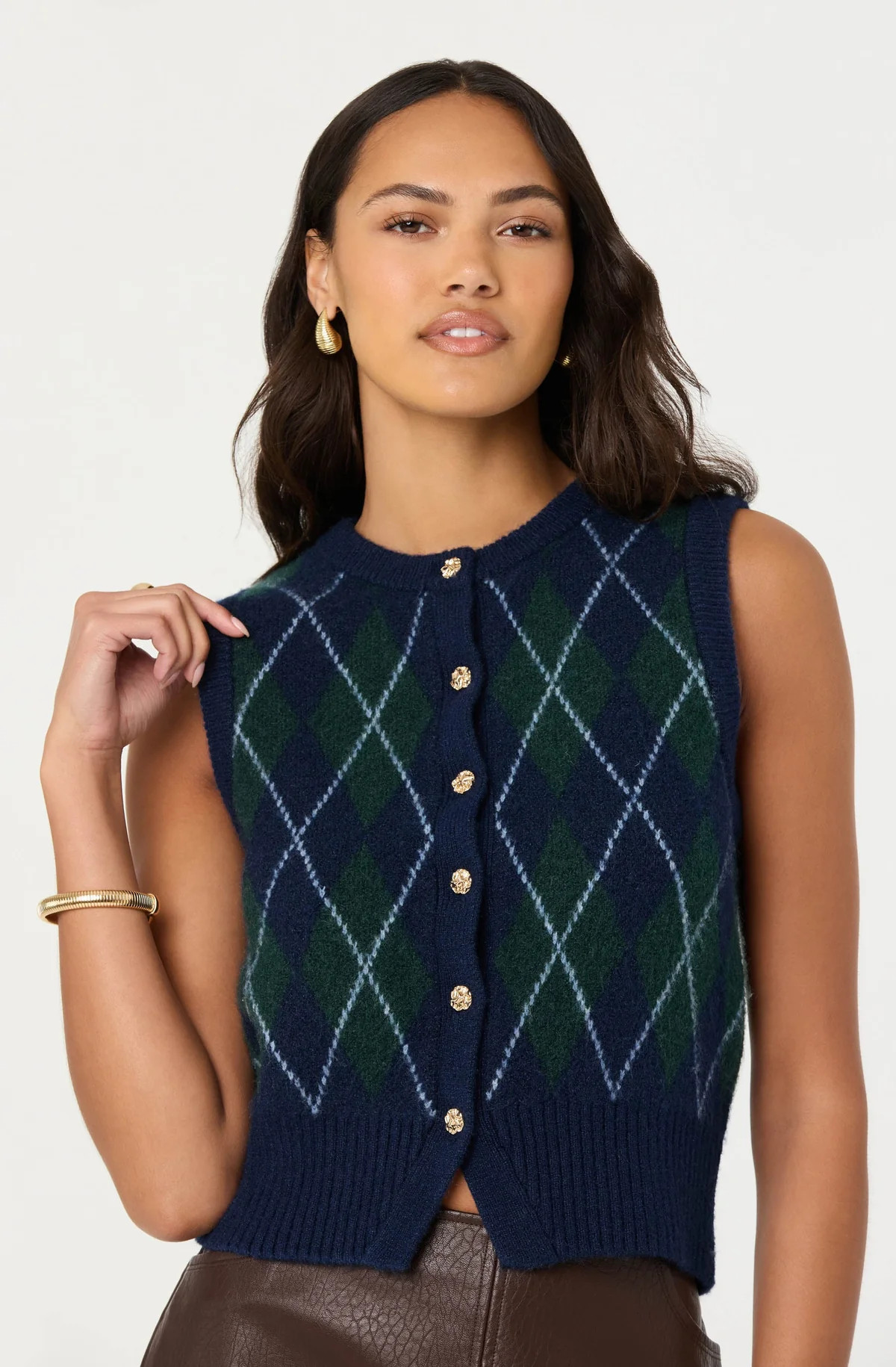 Abbie Argyle Sweater Vest - Green blue argyle / XS | ASTR The Label (US)