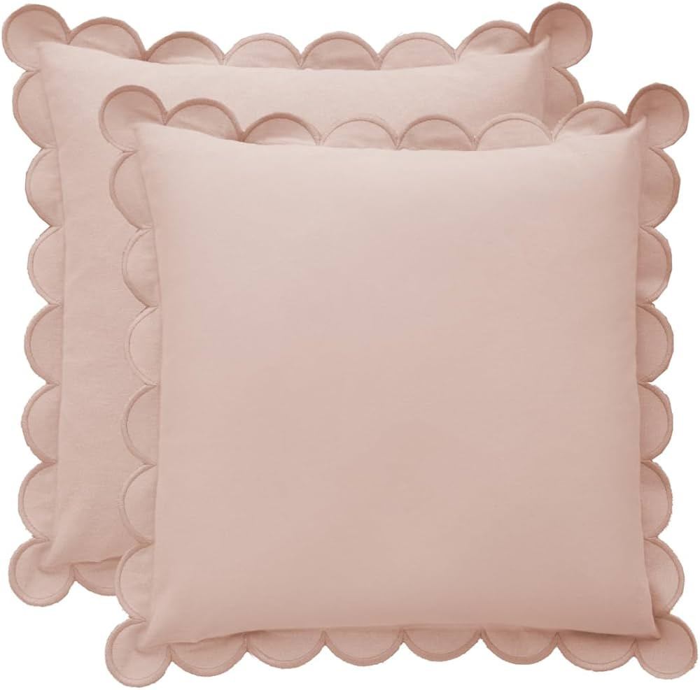 Scalloped Pillow Cover - Set of 2-18 x 18 Inch - Scallop Pillow - Pink Scalloped Pillows - Scallo... | Amazon (US)