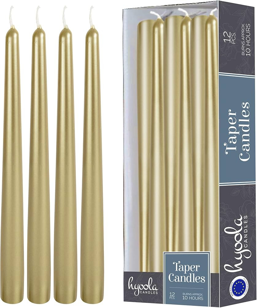 Hyoola Tall Metallic Cream Gold Taper Candles - 12 Inch - Dripless - 12 Pack - 10 Hour Burn Time | Amazon (US)