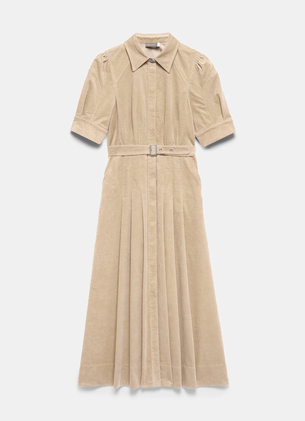 Neutral Corduroy Belted Midi Dress | Mint Velvet