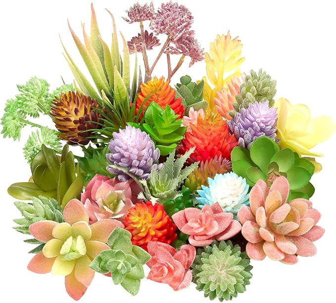 Jutom 32 Pieces Mini Artificial Succulents Unpotted Realistic Artificial Fake Plants Colorful Fau... | Amazon (US)