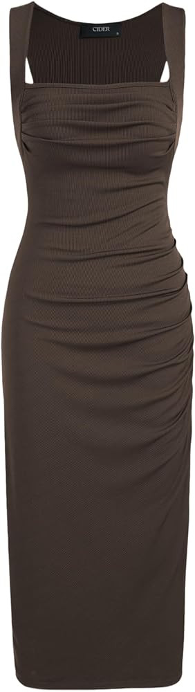 CIDER Square Neck Ruched Sleeveless Midi Dress | Amazon (CA)