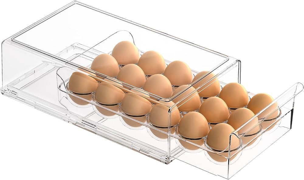 Egg Container for Refrigerator BPA Free Refrigerator Organizer Bins,Stackable Egg Holder for Refr... | Amazon (US)
