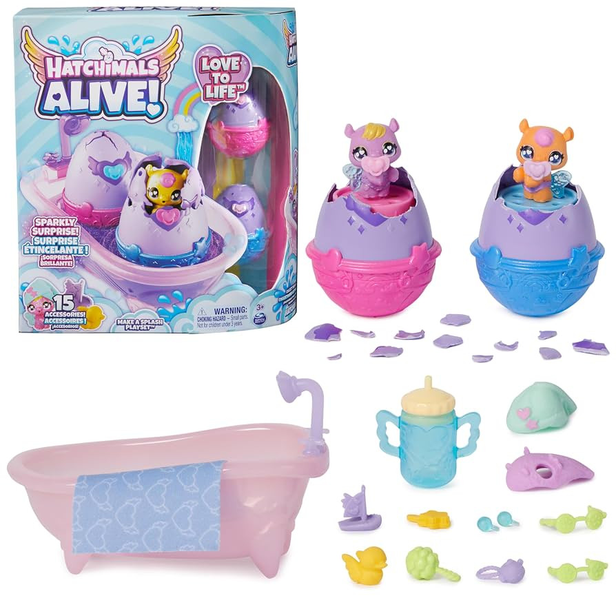 Hatchimals Alive, Make a Splash Playset with 15 Accessories, Bathtub, 2 Color-Change Mini Figures... | Amazon (US)