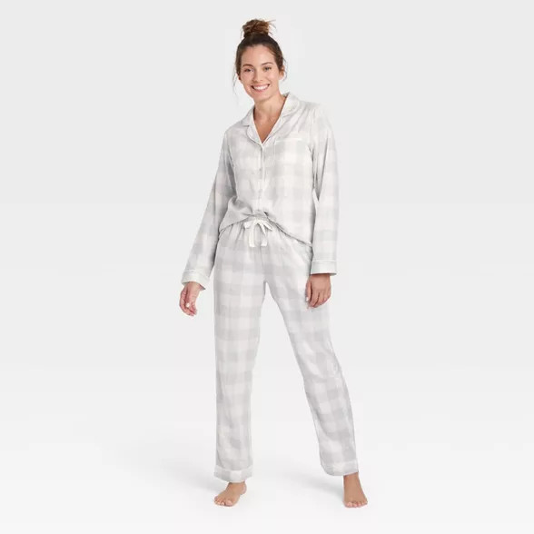 Women's Perfectly Cozy Plaid Flannel Pajama Set - Stars Above™ Gray | Target