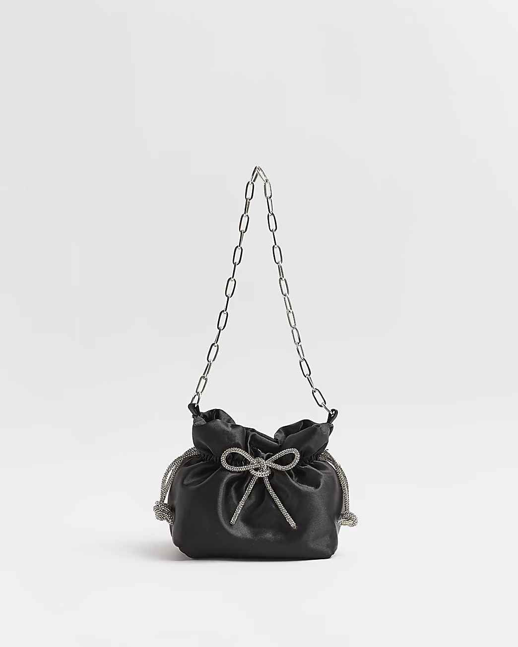 Black satin embellished shoulder bag | River Island (UK & IE)
