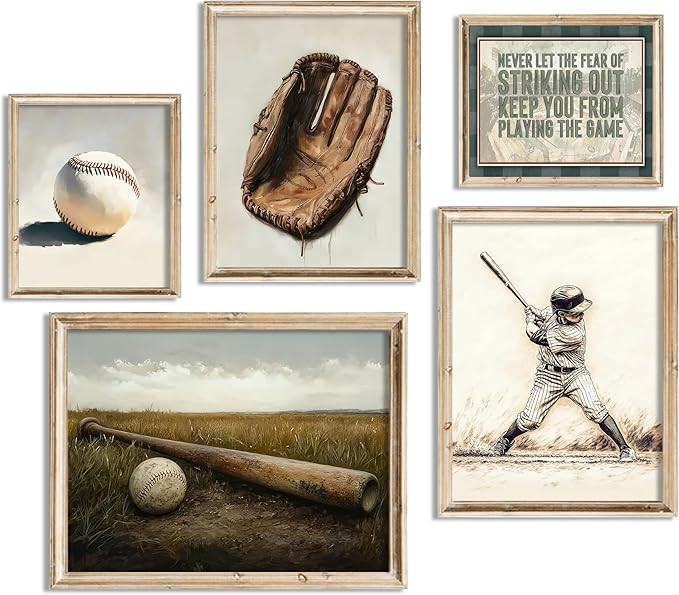 XJHWOP Baseball Nursery Wall Art Vintage Baseball Field Wall Decor Nursery Painting Neutral Sport... | Amazon (US)