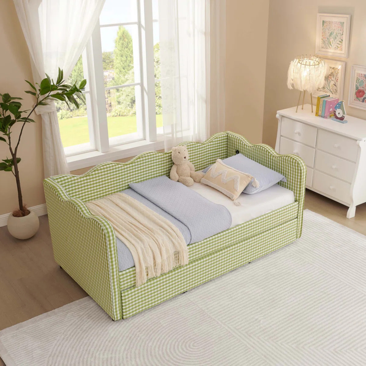 Cozy Gingham Daybed With Trundle | Wayfair North America