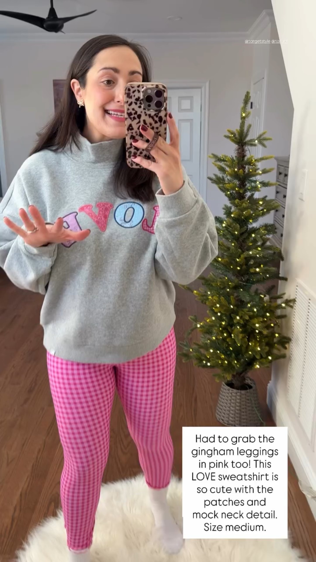 Had to grab the gingham leggings in pink too! This LOVE sweatshirt is so cute with the patches and mock neck detail. Size medium.  @targetstyle @target