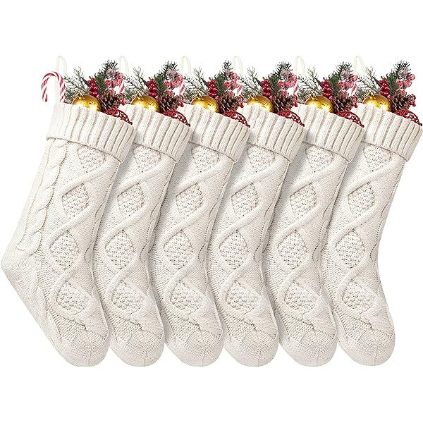 Kunyida Pack 6,18" Unique Ivory White Knit Christmas Stockings | Amazon (US)