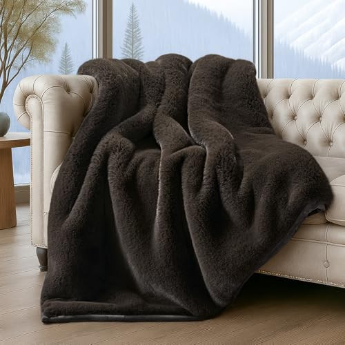 EVERGRACEHOME Luxury Soft Faux Chinchilla Fur Throw Blanket for Couch, Warm Thick Heavy Winter Throw Blanket 1220GSM for Bed, Fluffy Cozy Mink Blanket with Reversible Velvet, Espresso Mink, 60"x80" | Amazon (US)