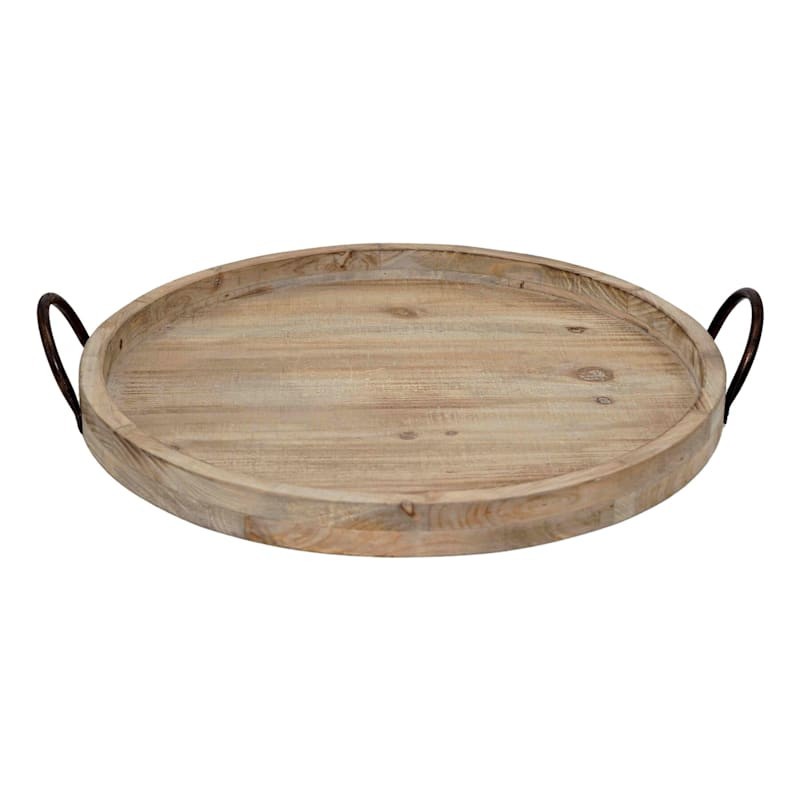 Round Wooden Tray with Metal Handles, 19.5" | At Home