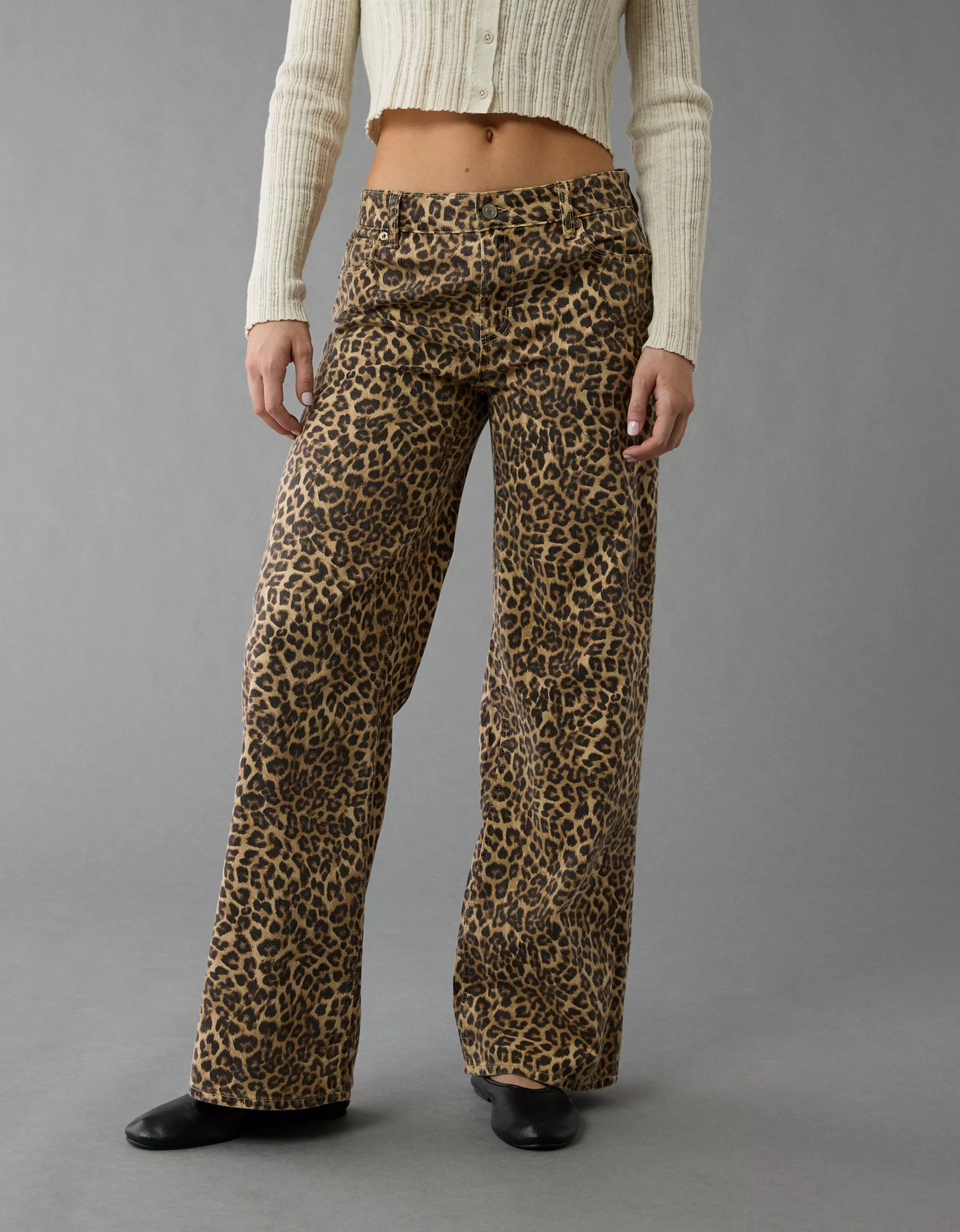 AE Stretch Leopard Low-Rise Baggy Wide-Leg Pant | American Eagle Outfitters (US & CA)