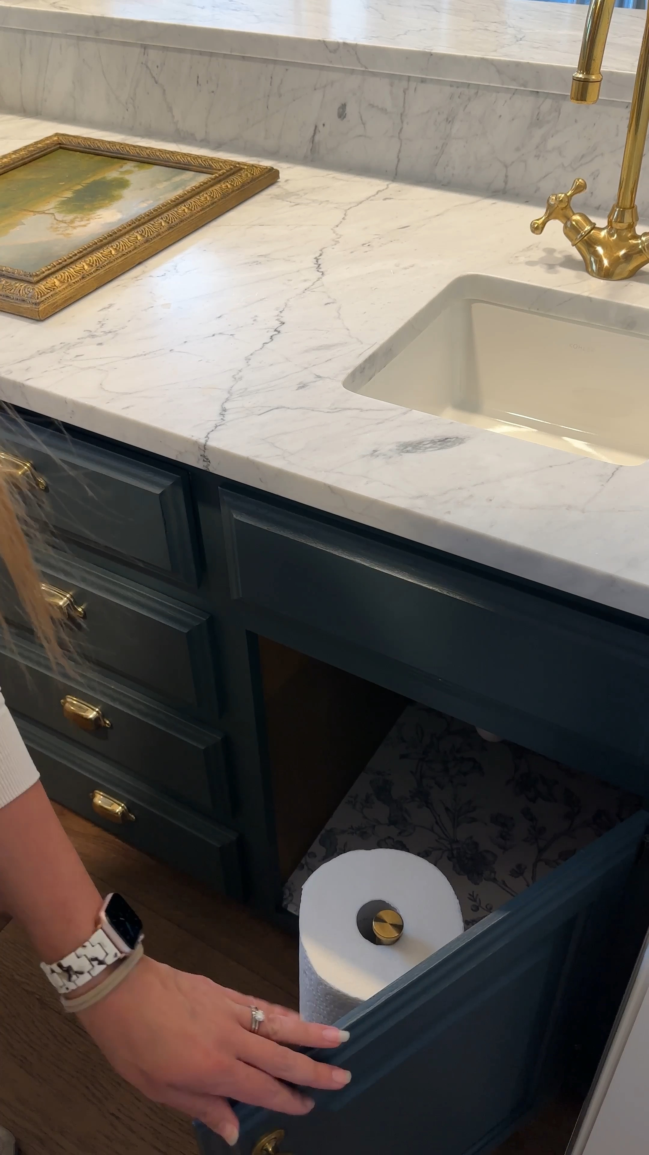 Stylish paper towel holder! Can use screws or peel and stick to install. Comes in gold, black, silver, and more. 
Kitchen organization, under sink, under cabinet 

#LTKHome