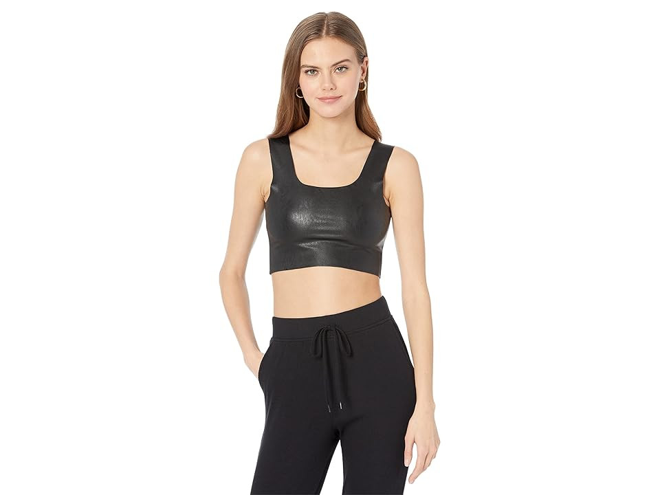 Commando Faux Leather Square Neck Crop Top Women's Clothing Black : MD, Viscose/Faux Leather/Elastane | Zappos