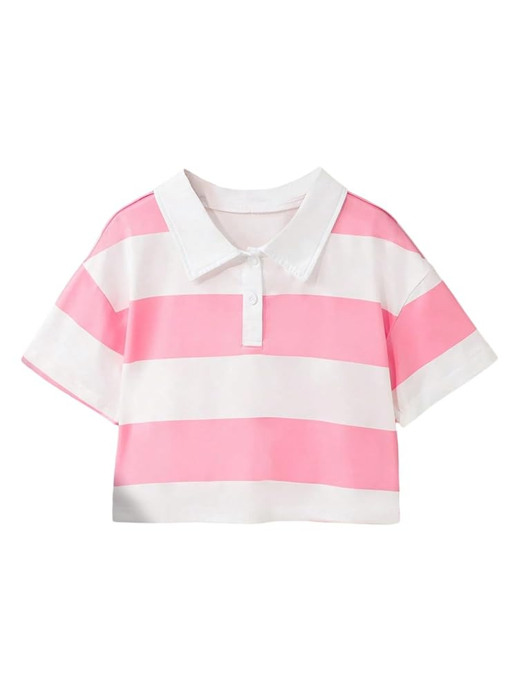 SweatyRocks Girl's Striped Collar T Shirt Short Sleeve Half Button Summer Tee Tops | Amazon (US)