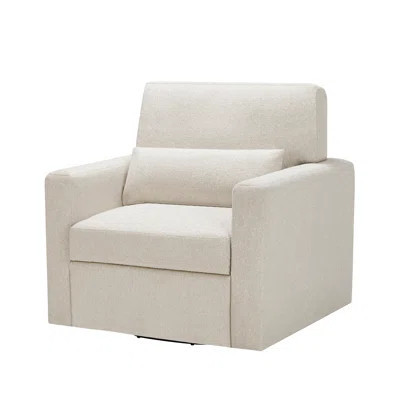 Beige Boucle Upholstered Chair With 360-Degree Rotation, Solid Wood And Plywood Contemporary Fabric Swivel Reversible Cushions, | Wayfair North America