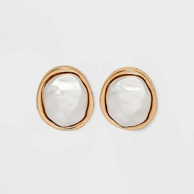 Pearl Cabochon Stud Earrings - A New Day™ Gold: Nickel-Free Metal, Post Closure, 0.59" Length, 0.51" Width | Target