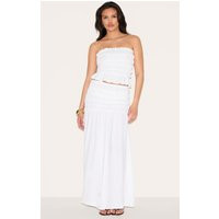 White Textured Shirred Panel Mid Rise Maxi Skirt, White | PrettyLittleThing UK