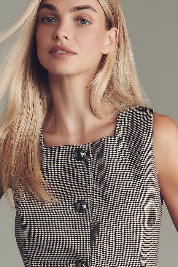 @merricksart x Maeve Houndstooth Square-Neck Cutaway Vest | Anthropologie (US)