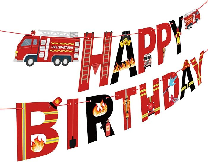 Fire Truck Happy Birthday Banner Sign, Fire Engine Rescue Birthday Bunting Banner Flag Garland fo... | Amazon (US)