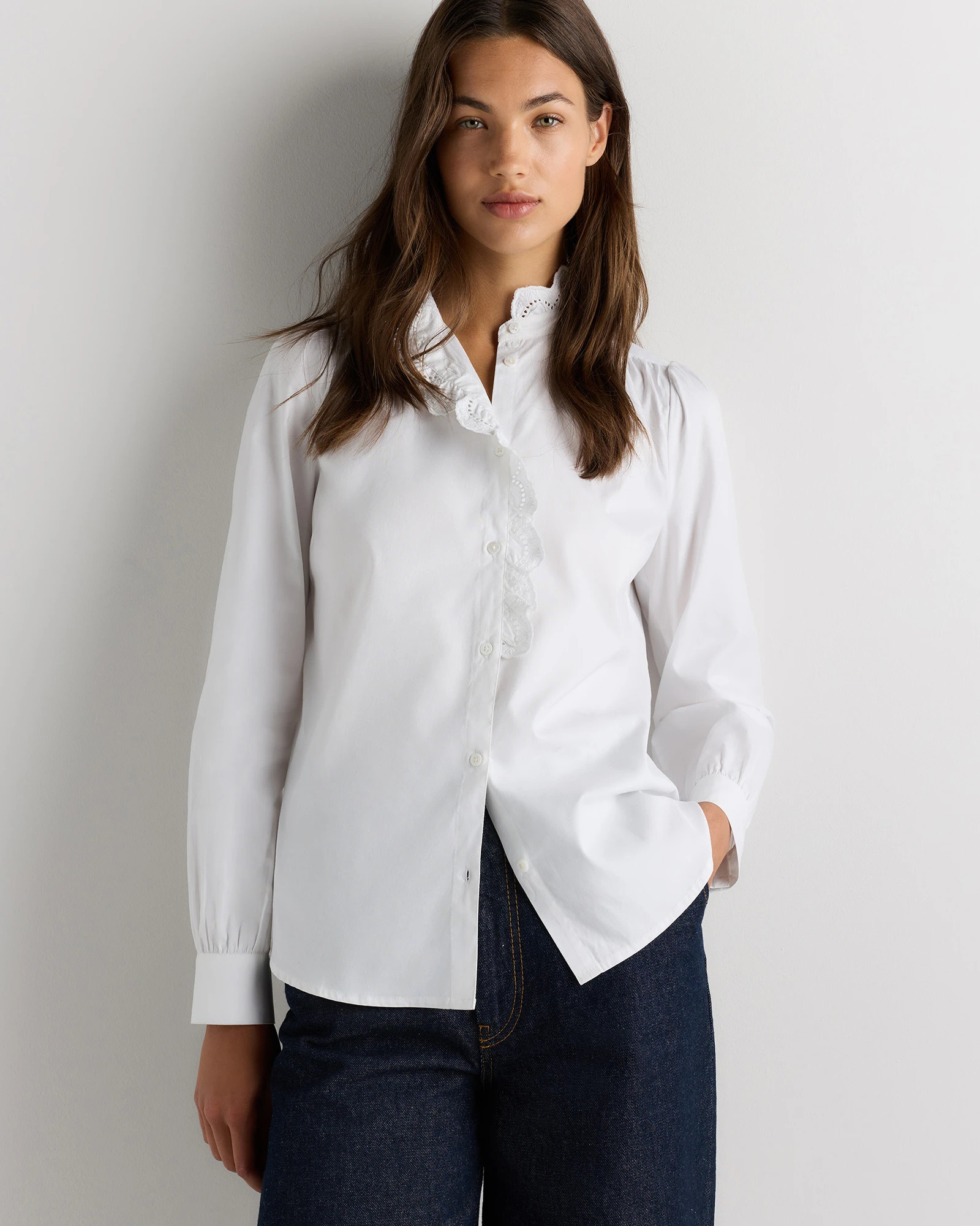 100% Organic Cotton Lace Ruffle Blouse in Classic White | Quince