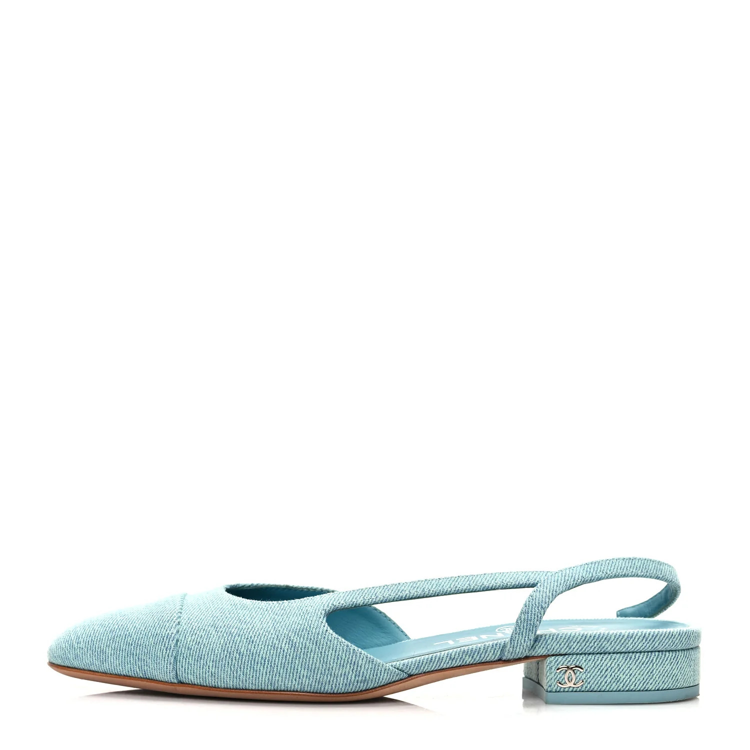 CHANEL Denim Cap Toe CC Slingback Flats 36 Blue | FASHIONPHILE (US)