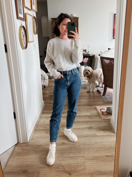 Jeans outfit, work from home, white sneakers, platform sneakers

#LTKxMadewell #LTKfindsunder100 #LTKshoecrush