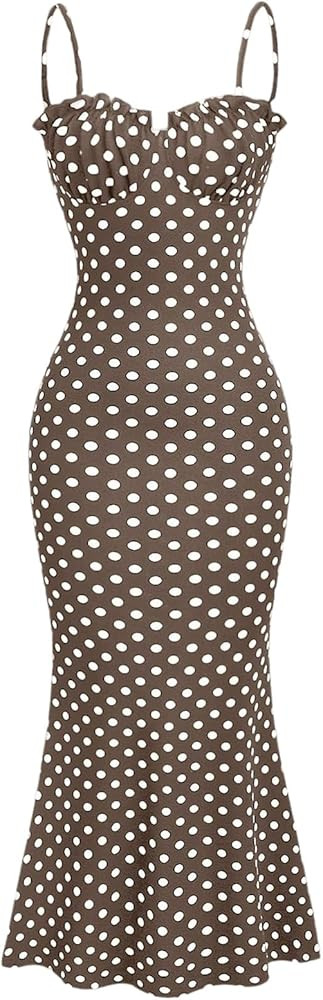 Milumia Women's Polka Dots Frill Trim Cami Dress Elegant Ruched Bust Fishtail Maxi Dresses | Amazon (US)