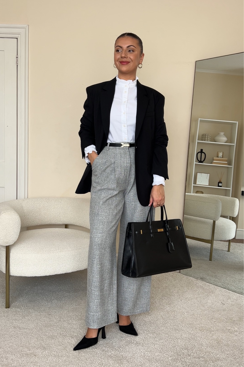 Early Autumn outfit with a white cotton blouse.
Wearing size S for blouse, it’s from H&M.
Blazer is from Arket, wearing size UK10.
Trousers are from H&M, wearing size UK10.
Bag is from Mango.
Some items are no longer available so I’ve linked similar.

#LTKeurope #LTKstyletip #LTKfindsunder100
