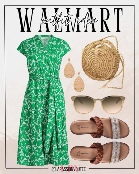 Chic simplicity for summer strolls! Elevate your look with a belted dress, complemented by graceful drop earrings and chic sunglasses. Carry your essentials in a round straw bag and step out in style with double band flat sandals. Discover effortless elegance at Walmart today.

#LTKfindsunder100 #LTKSeasonal #LTKstyletip