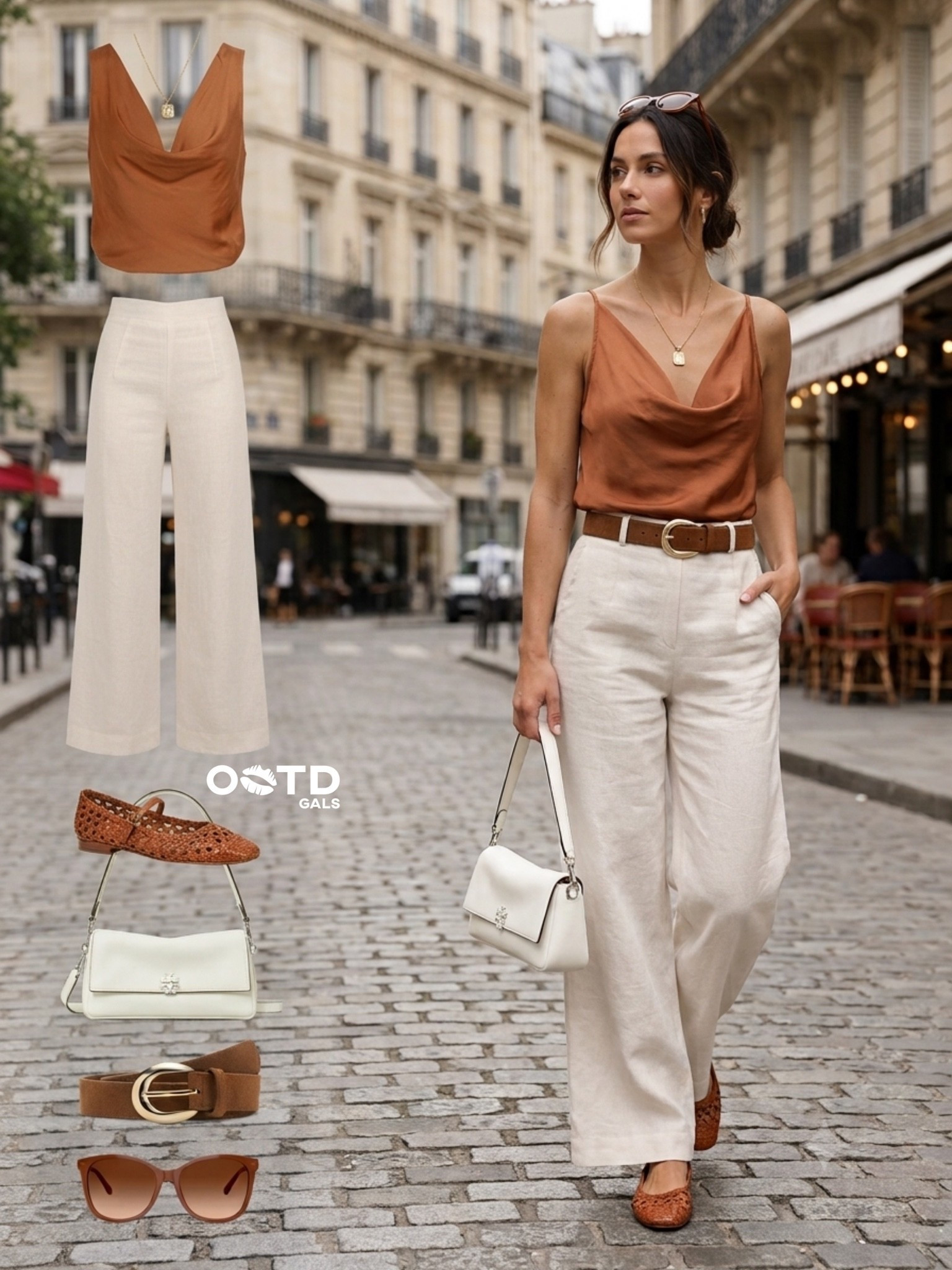 Rust cowl neck top and linen trousers outfit 🧡🤍

A chic and effortless look for summer in the city or a European getaway. Styling this silky rust cowl neck camisole with breathable cream wide-leg linen trousers creates an elegant, warm-weather silhouette. The woven leather flats, matching suede belt, and crisp white shoulder bag add the perfect polished textures to this vacation-ready outfit.

Style Details:
• Rust silk cowl neck camisole
• Cream wide-leg linen trousers
• Brown woven leather flats
• White structured shoulder bag
• Brown suede belt with gold circular buckle
• Brown sunglasses
• Gold square pendant necklace

Recreate this elegant summer style with the similar links below!

Do you prefer wearing breezy linen trousers or summer dresses when the weather gets warm? Let me know below! 👇

#LTKFashionMonth #LTKeurope #LTKsummer