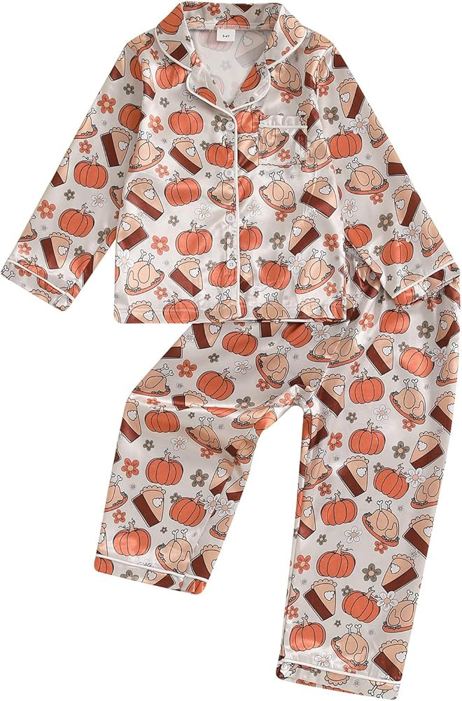 Kids Girls Boys Valentines Day Pajamas Heart Print Button Down Tops + Pants Toddler Satin Sleepwe... | Amazon (US)