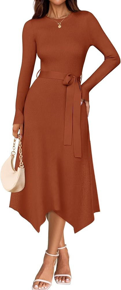 ZESICA Long Sleeve Sweater Dresses Wedding Guest Midi Dress | Amazon (US)