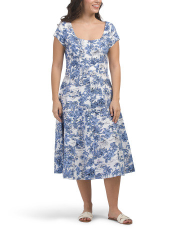 Seamed Cap Sleeve Chinoiserie Midi Dress | TJ Maxx