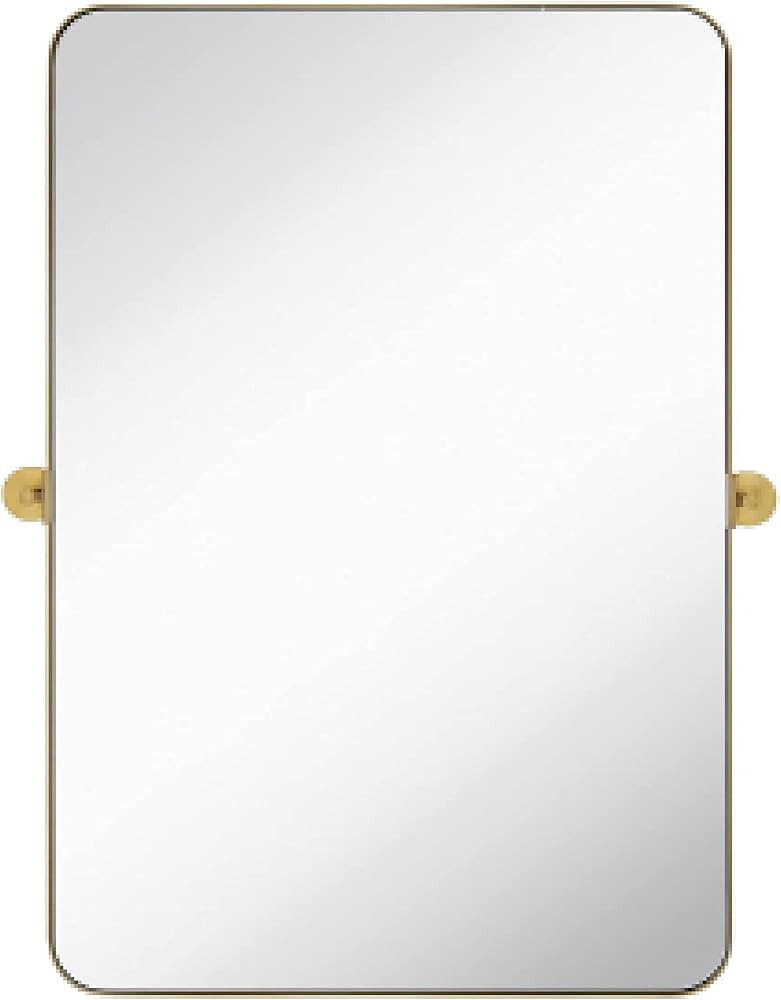Hamilton Hills 24x36 inch Brushed Gold Metal Framed Mirror | Pivot Mirrors for Bathrooms | Rounde... | Amazon (US)