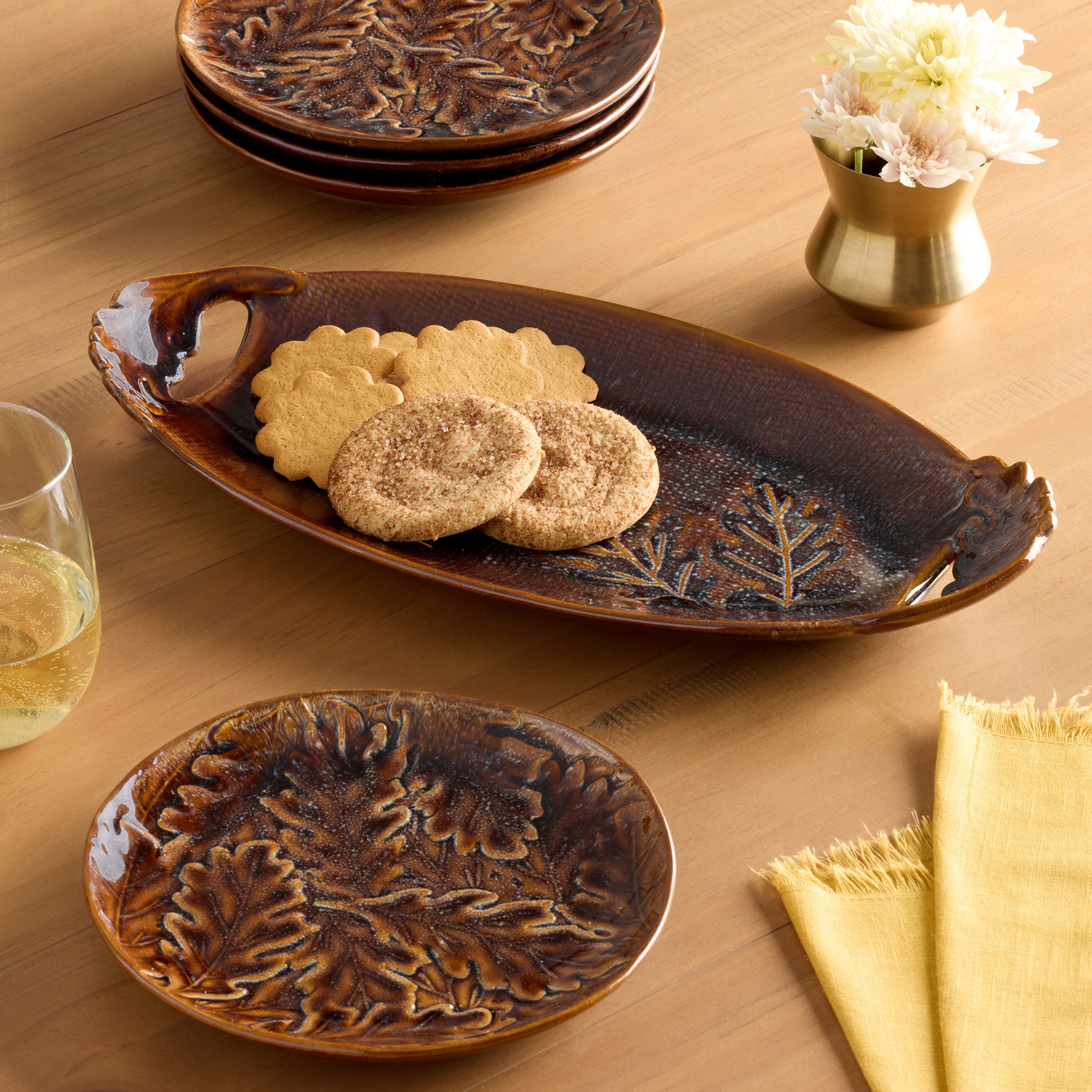 Natick Amber Leaves Reactive Glaze Dishware Collection | World Market