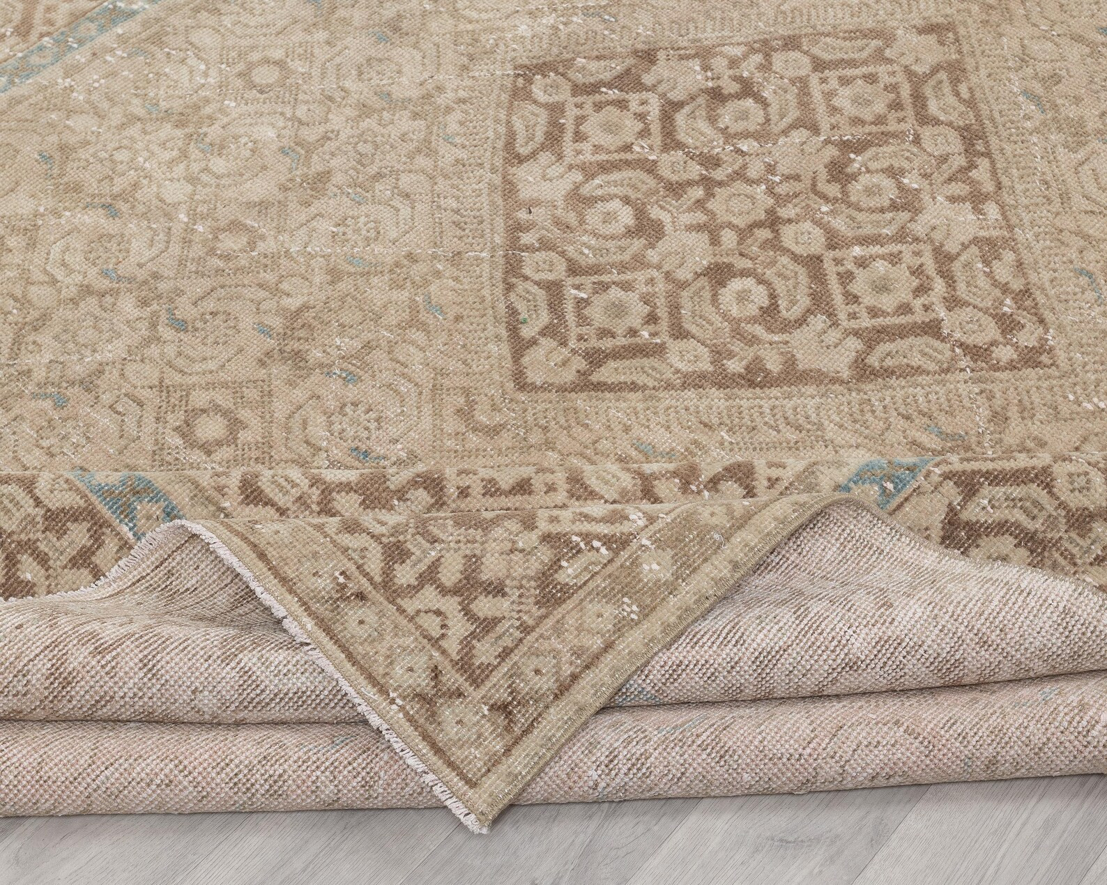 Neutral Beige Turkish Oushak Rug, Vintage Handmade Persian Carpet 7x10 | Etsy (US)