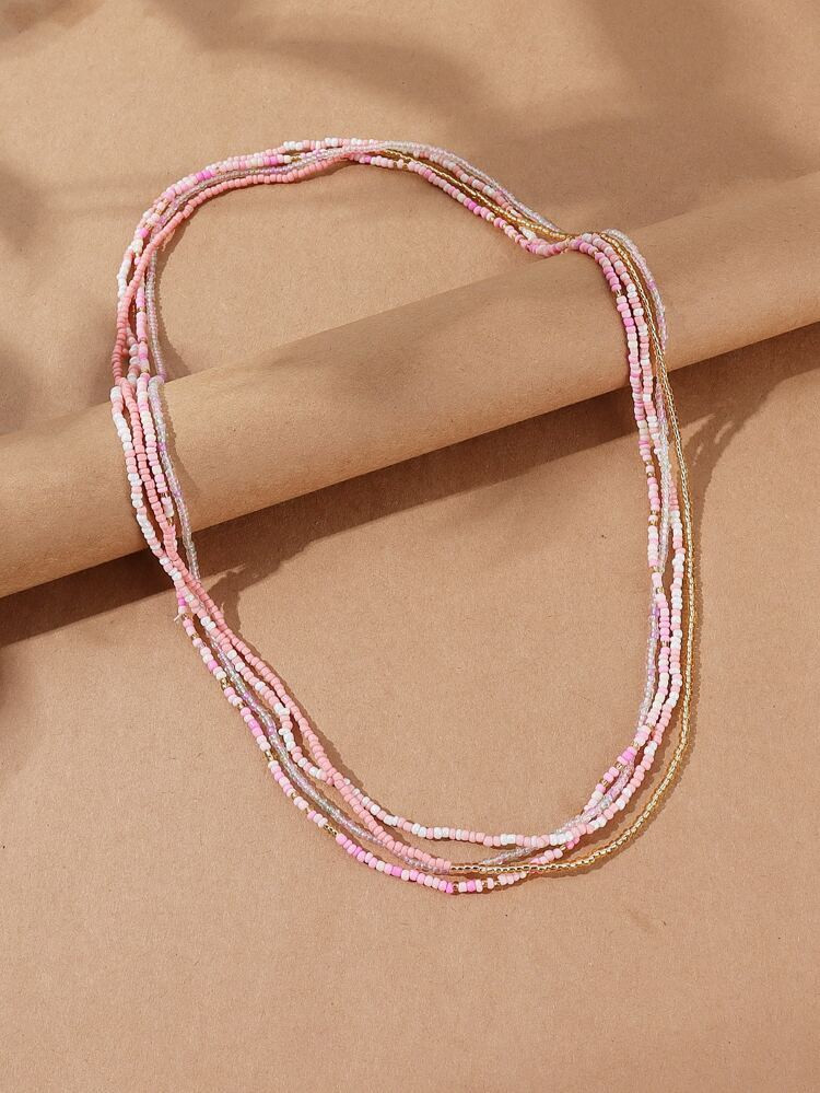 4pcs Color Block Beaded Necklace | SHEIN
