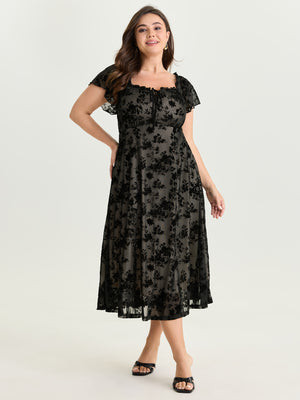Floral Mesh Cut Stretchy Midi Dress | Bloomchic