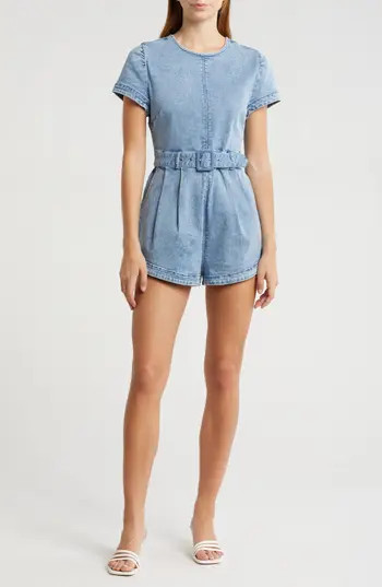 Free People Belted Denim Romper in Light Denim at Nordstrom Rack, Size Small | Nordstrom Rack