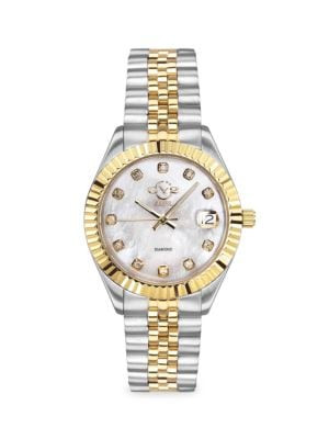 Naples Two-Tone Stainless Steel, Mother-Of-Pearl & 0.15 TCW Diamond Bracelet Watch | Saks Fifth Avenue OFF 5TH