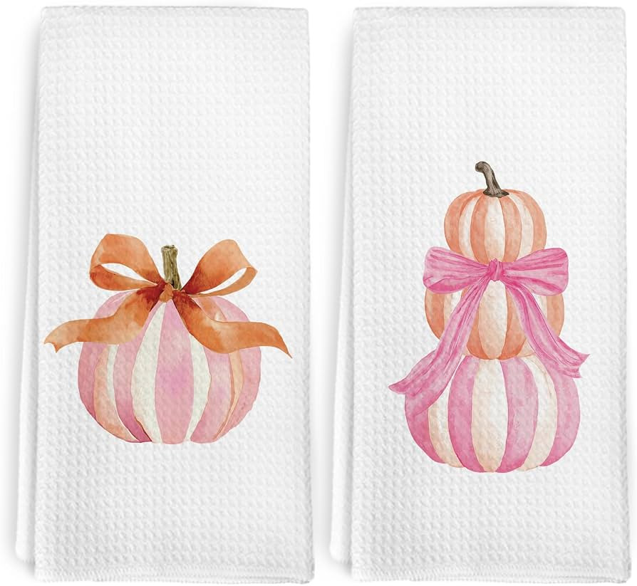 Coquette Fall Pumkpkin Kitchen Towels Set of 2, Fall Bathroom Decor, Autumn Pumkpkin Dish Towel, ... | Amazon (US)