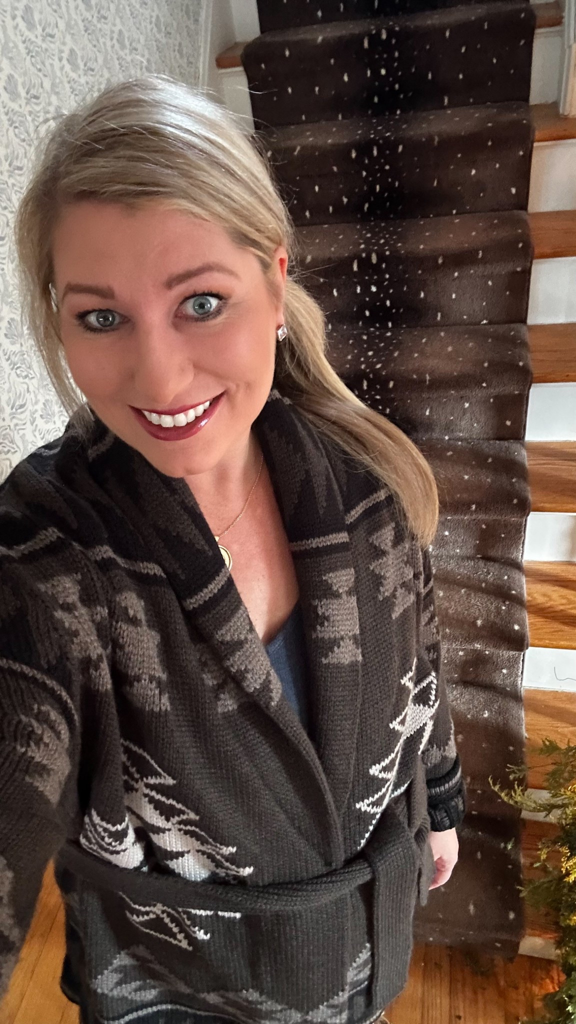 I wear this brown wrap sweater so much! Cozy weekend at home getting the house photo ready for a magazine shoot! Excited our holiday home will be captured in my favorite season here ❤️✨🎄

#LTKOver40 #LTKHoliday #LTKGiftGuide