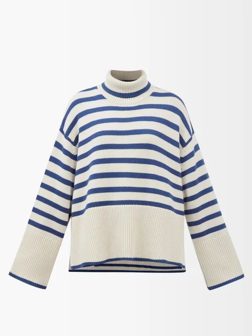 Totême - Striped Wool-blend Roll-neck Sweater - Womens - Blue Multi | Matches (US)