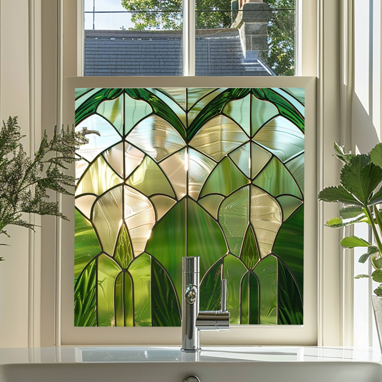 Art Deco Green Stained Glass Window Film, Privacy Window Film, Window Film, Stained Glass Window ... | Etsy (US)