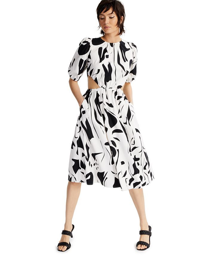 INC Printed Puff-Sleeve Cutout Dress, Created for Macy's | Macys (US)