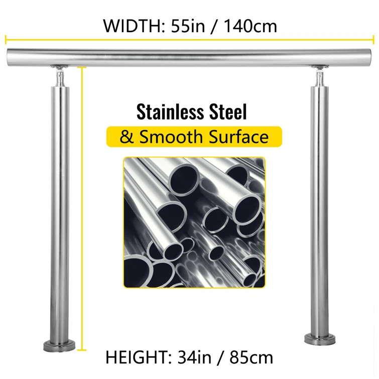 Stainless Steel Staircase Handrail | Wayfair Professional