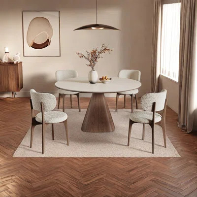 Modern Round Dining Table with Rock Board Top | Wayfair North America